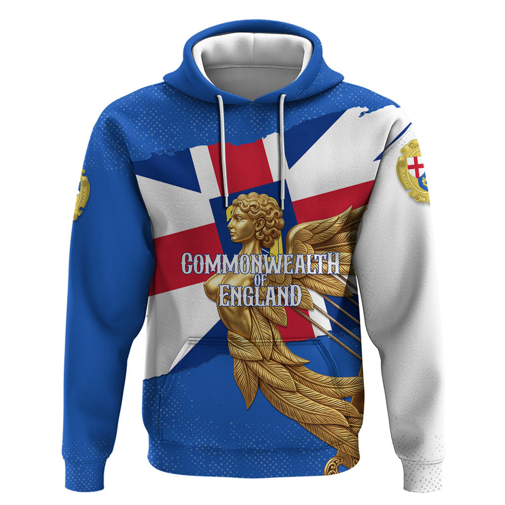 Commonwealth Of England Flag Golden Angel Zip Hoodie Historical British Heritage Winged Figure