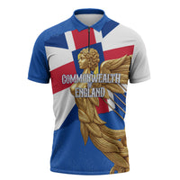 Commonwealth Of England Flag Golden Angel Zipper Polo Shirt Historical British Heritage Winged Figure