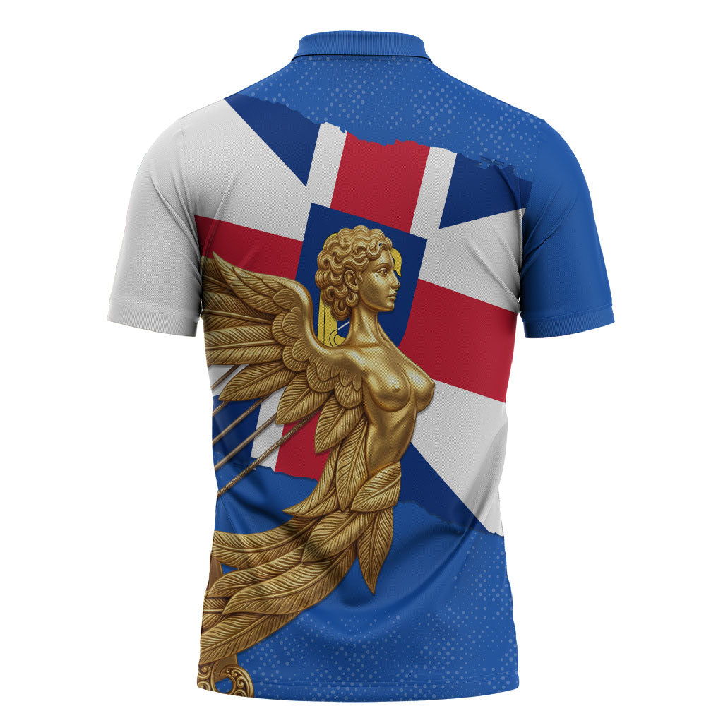 Commonwealth Of England Flag Golden Angel Zipper Polo Shirt Historical British Heritage Winged Figure