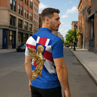 Commonwealth Of England Flag Golden Angel Zipper Polo Shirt Historical British Heritage Winged Figure