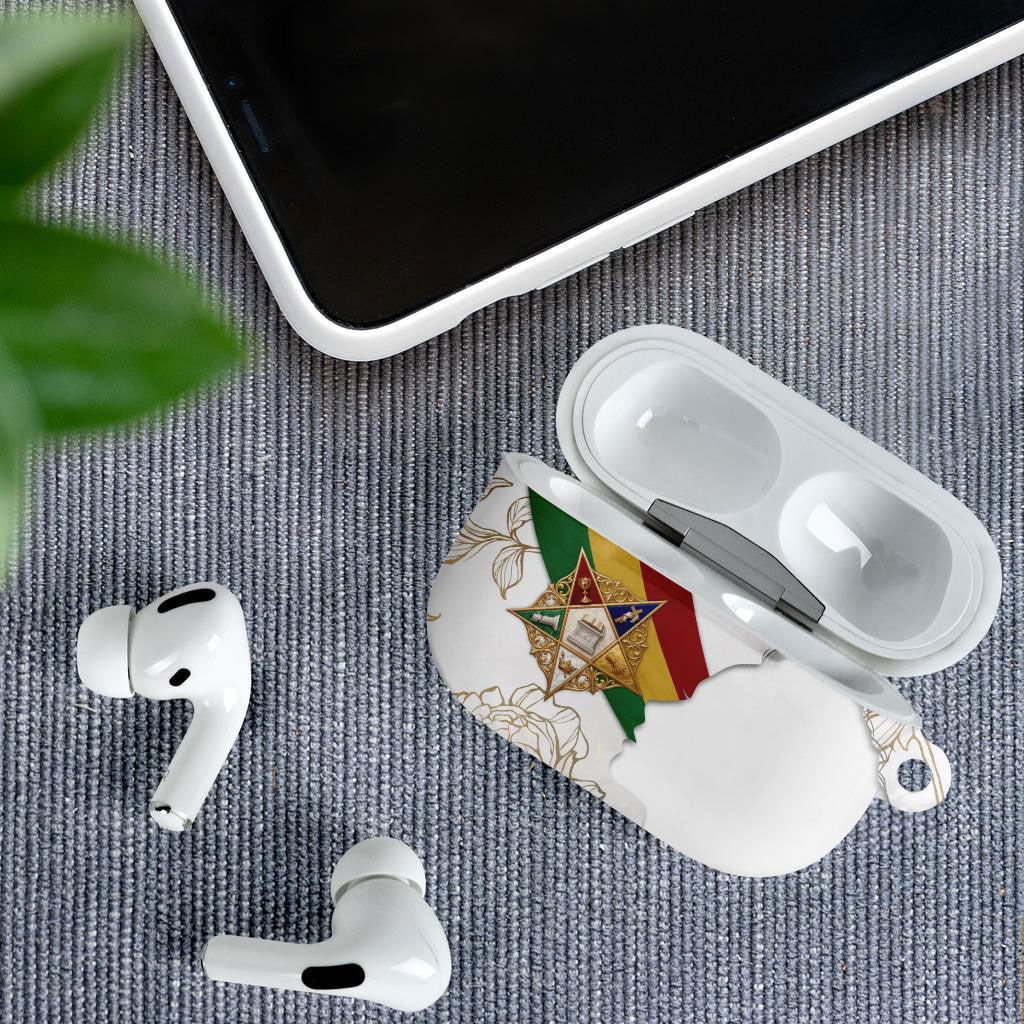 Order Of The Eastern Star AirPods Case OES Elegant Floral Line Art Fraternal Symbolism