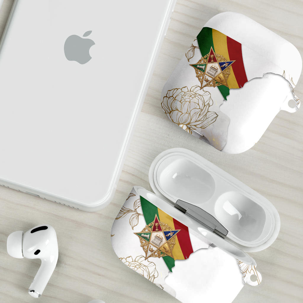 Order Of The Eastern Star AirPods Case OES Elegant Floral Line Art Fraternal Symbolism