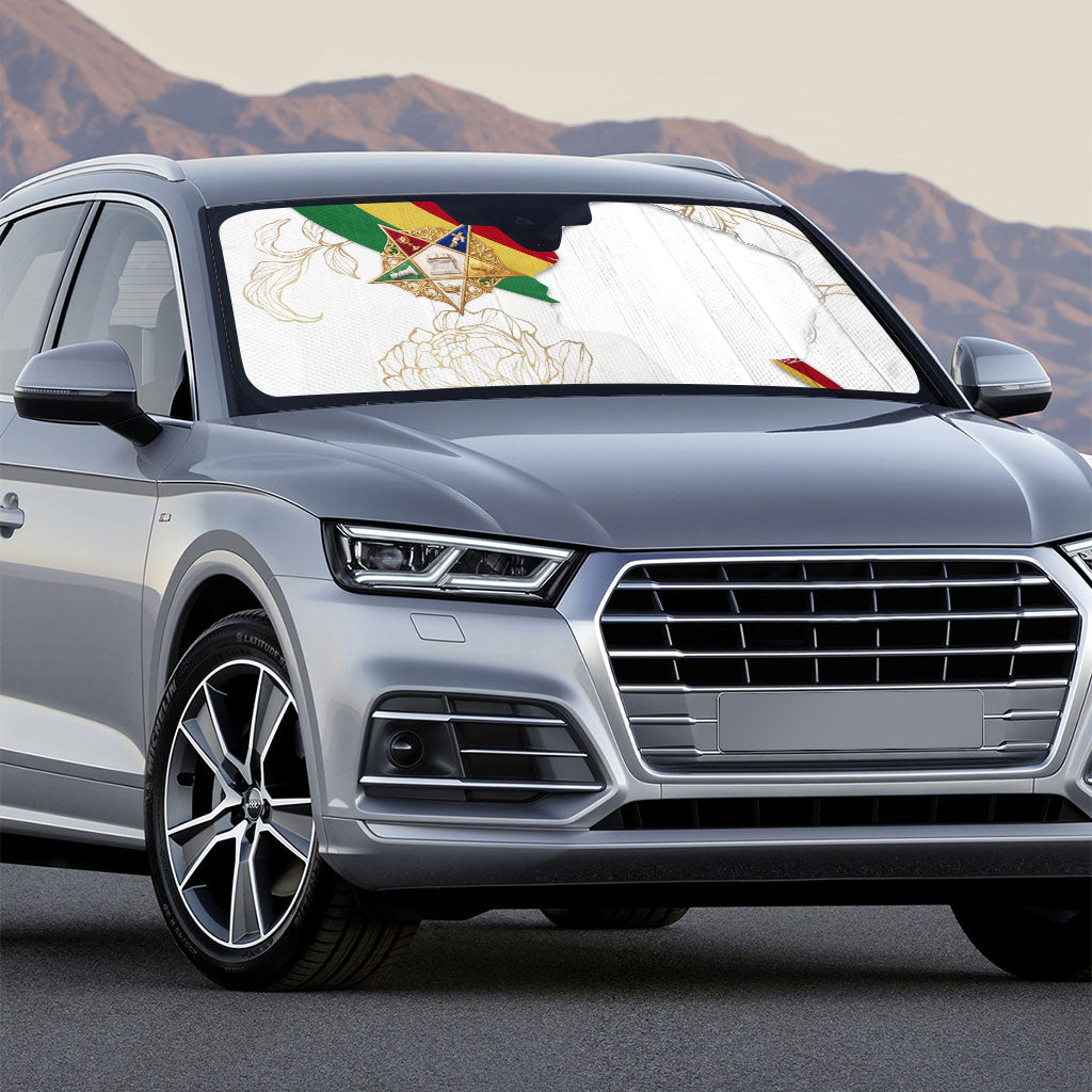 Order Of The Eastern Star Auto Sun Shade OES Elegant Floral Line Art Fraternal Symbolism