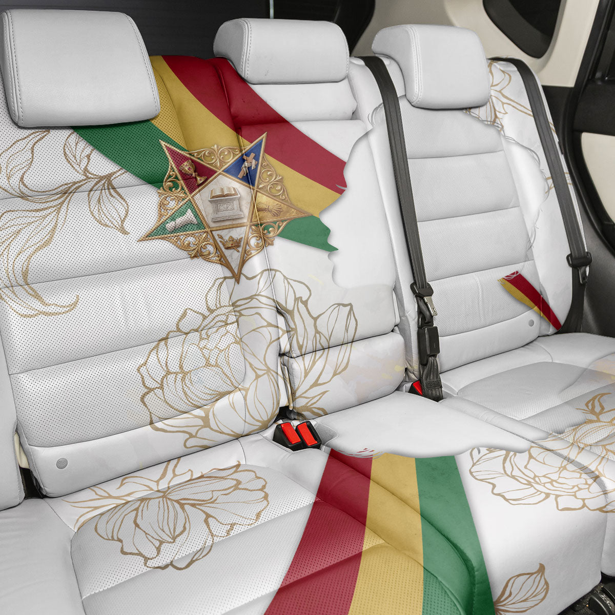 Order Of The Eastern Star Back Car Seat Cover OES Elegant Floral Line Art Fraternal Symbolism