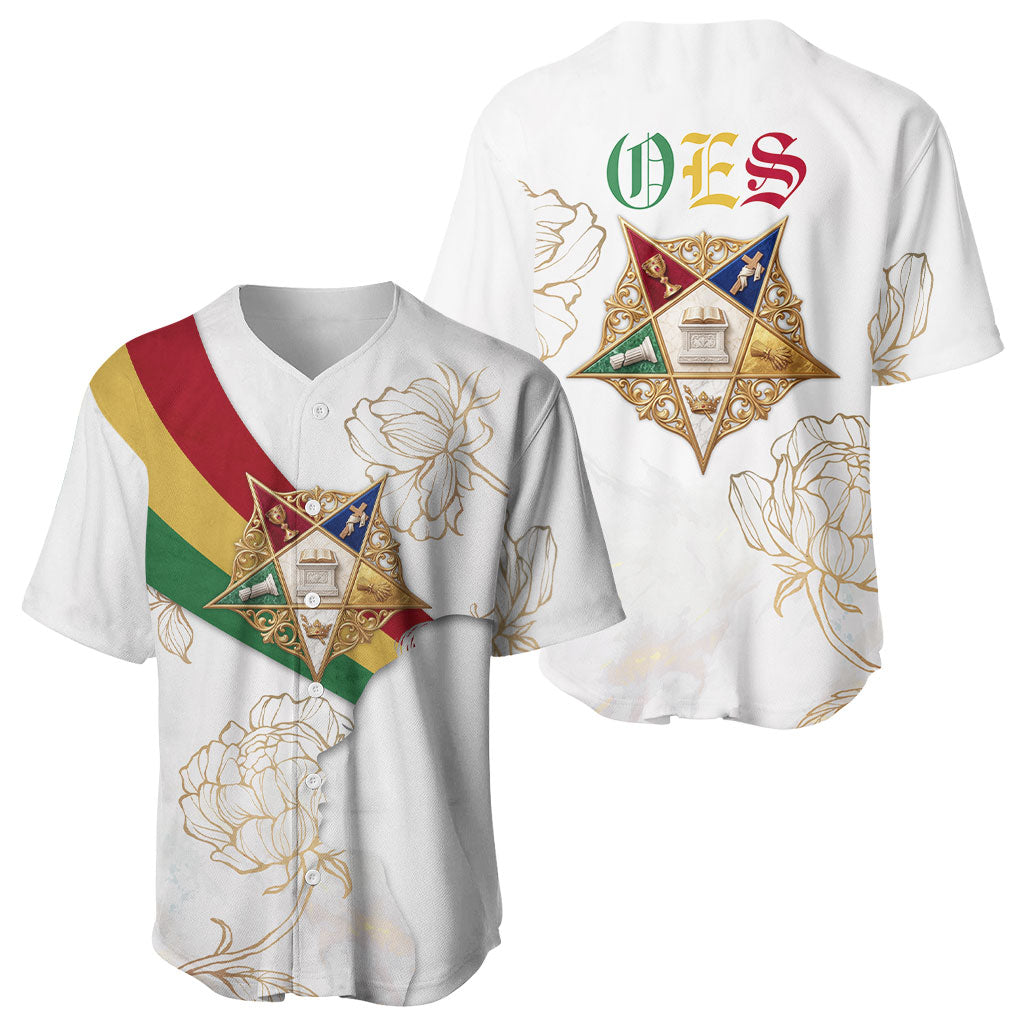 Order Of The Eastern Star Baseball Jersey OES Elegant Floral Line Art Fraternal Symbolism