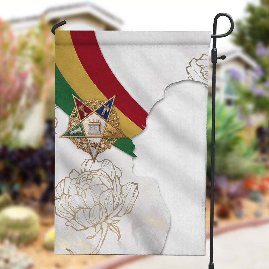 Order Of The Eastern Star Garden Flag OES Elegant Floral Line Art Fraternal Symbolism