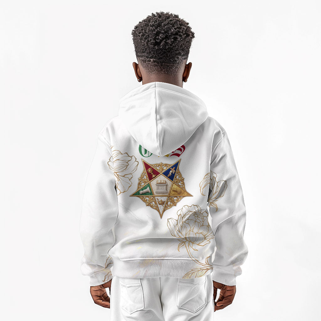 Order Of The Eastern Star Kid Hoodie OES Elegant Floral Line Art Fraternal Symbolism
