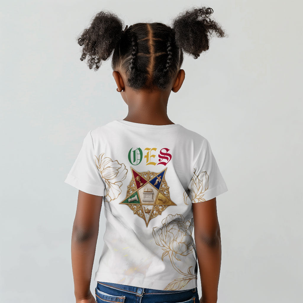 Order Of The Eastern Star Kid T shirt OES Elegant Floral Line Art Fraternal Symbolism