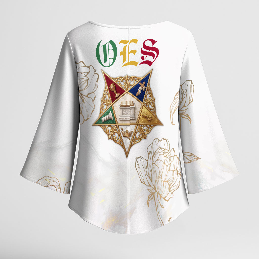 Order Of The Eastern Star Kimono Sleeve Blouse OES Elegant Floral Line Art Fraternal Symbolism