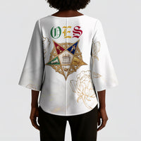 Order Of The Eastern Star Kimono Sleeve Blouse OES Elegant Floral Line Art Fraternal Symbolism