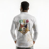 Order Of The Eastern Star Long Sleeve Polo Shirt OES Elegant Floral Line Art Fraternal Symbolism