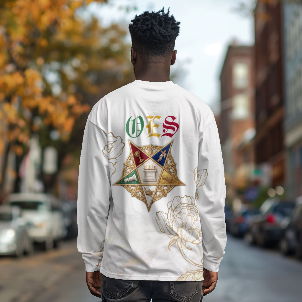Order Of The Eastern Star Long Sleeve Shirt OES Elegant Floral Line Art Fraternal Symbolism