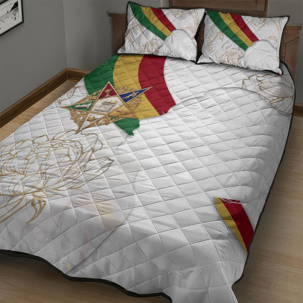 Order Of The Eastern Star Quilt Bed Set OES Elegant Floral Line Art Fraternal Symbolism