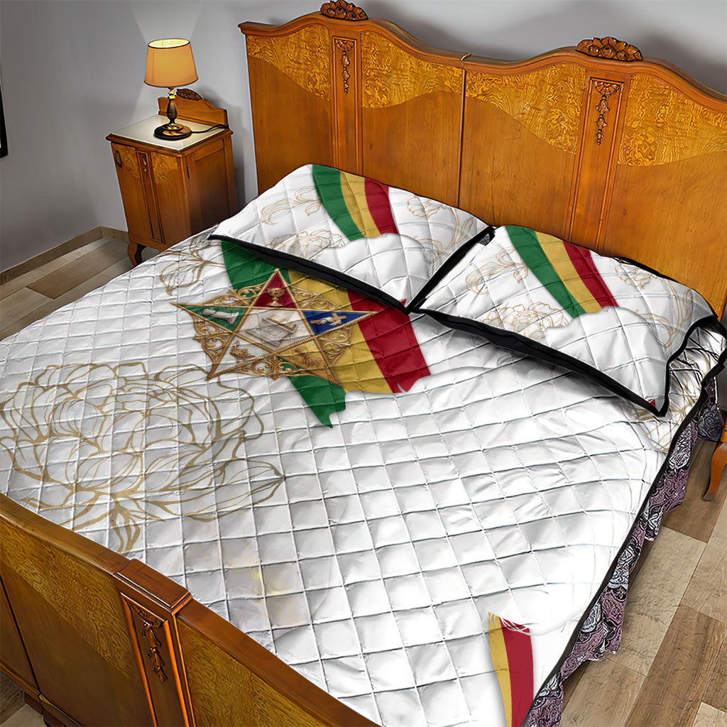 Order Of The Eastern Star Quilt Bed Set OES Elegant Floral Line Art Fraternal Symbolism