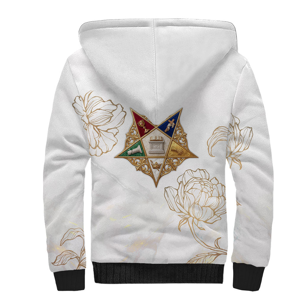 Order Of The Eastern Star Sherpa Hoodie OES Elegant Floral Line Art Fraternal Symbolism