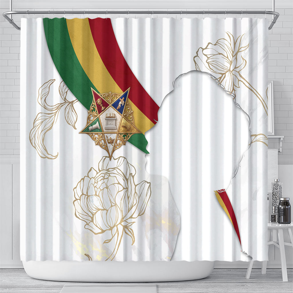 Order Of The Eastern Star Shower Curtain OES Elegant Floral Line Art Fraternal Symbolism