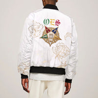 Order Of The Eastern Star Sleeve Zip Bomber Jacket OES Elegant Floral Line Art Fraternal Symbolism