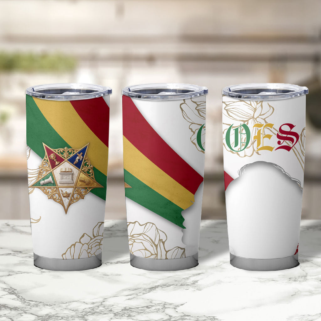 Order Of The Eastern Star Tumbler Cup OES Elegant Floral Line Art Fraternal Symbolism