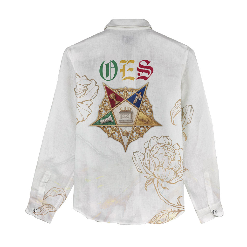 Order Of The Eastern Star Women Casual Shirt OES Elegant Floral Line Art Fraternal Symbolism