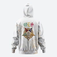 Order Of The Eastern Star Zip Hoodie OES Elegant Floral Line Art Fraternal Symbolism