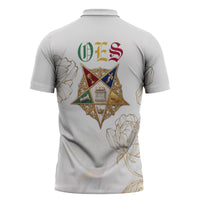 Order Of The Eastern Star Zipper Polo Shirt OES Elegant Floral Line Art Fraternal Symbolism