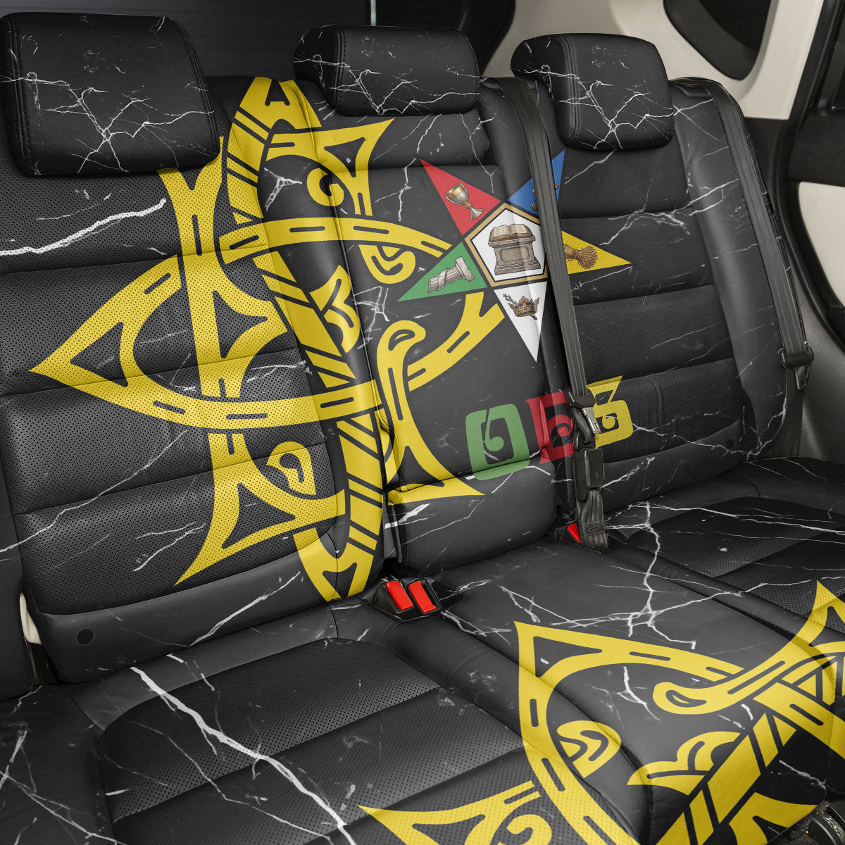 OES Order Of The Eastern Star Back Car Seat Cover Five Pointed Star Emblem On Black Marble Texture