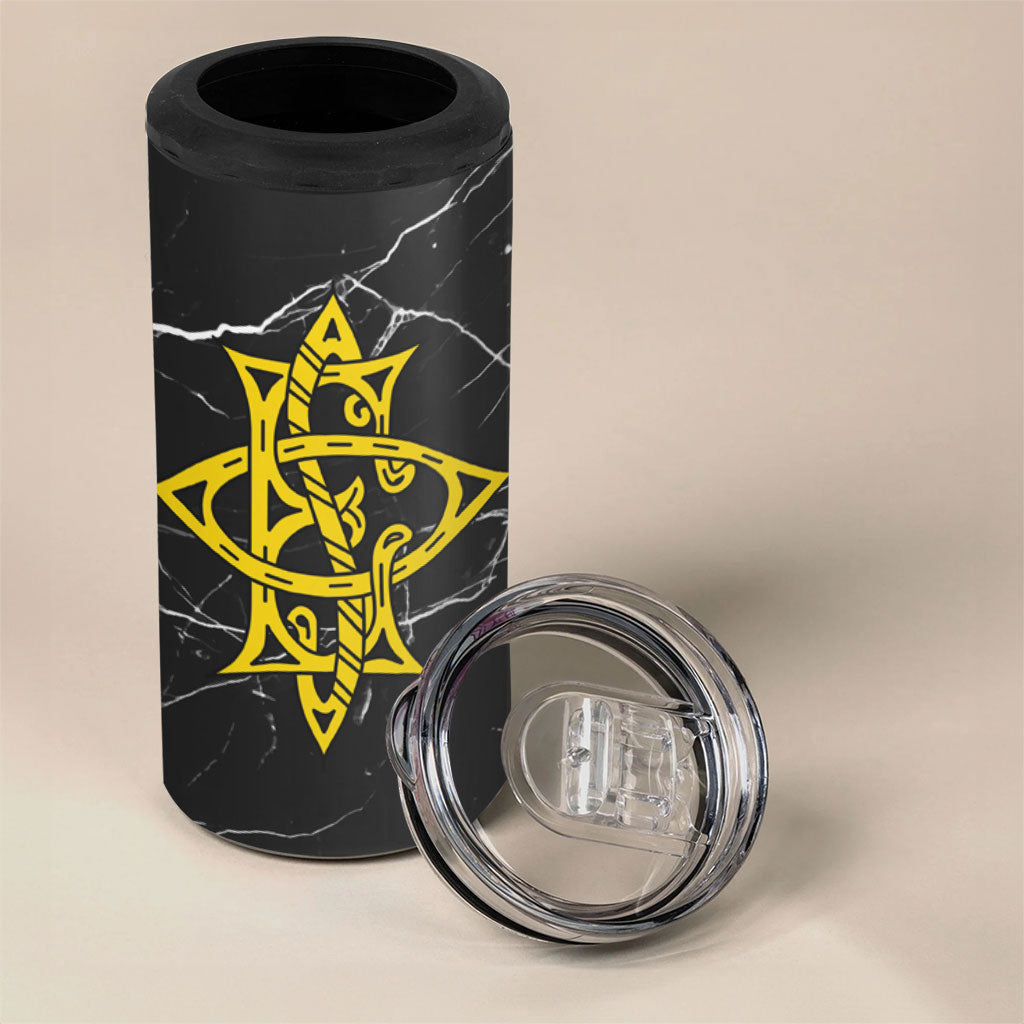 OES Order Of The Eastern Star 4 in 1 Can Cooler Tumbler Five Pointed Star Emblem On Black Marble Texture