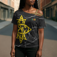 OES Order Of The Eastern Star Cross Shoulder Shirt Five Pointed Star Emblem On Black Marble Texture