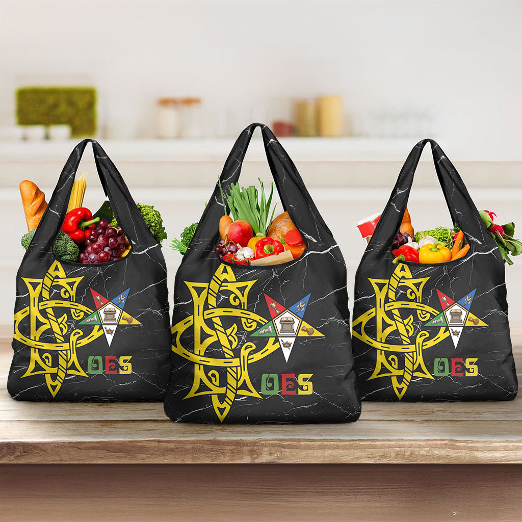 OES Order Of The Eastern Star Grocery Bag Five Pointed Star Emblem On Black Marble Texture