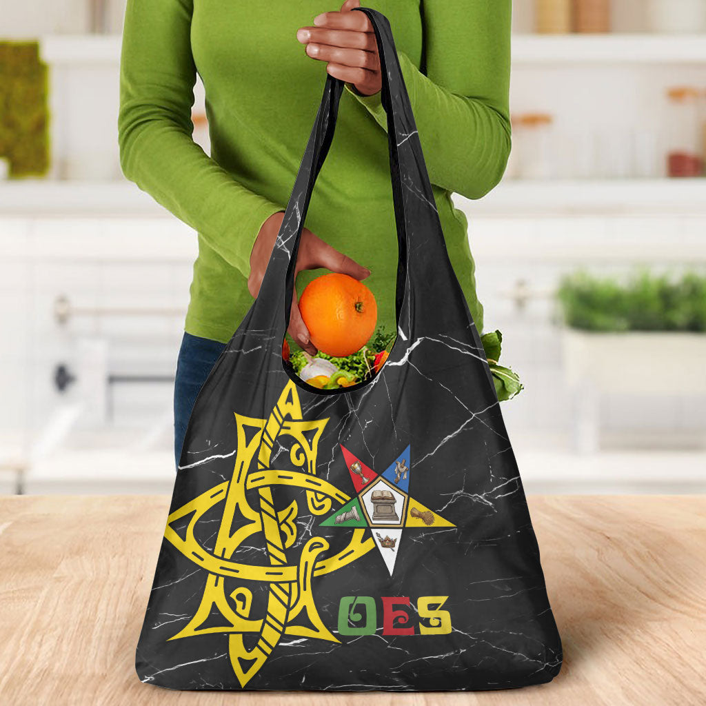 OES Order Of The Eastern Star Grocery Bag Five Pointed Star Emblem On Black Marble Texture