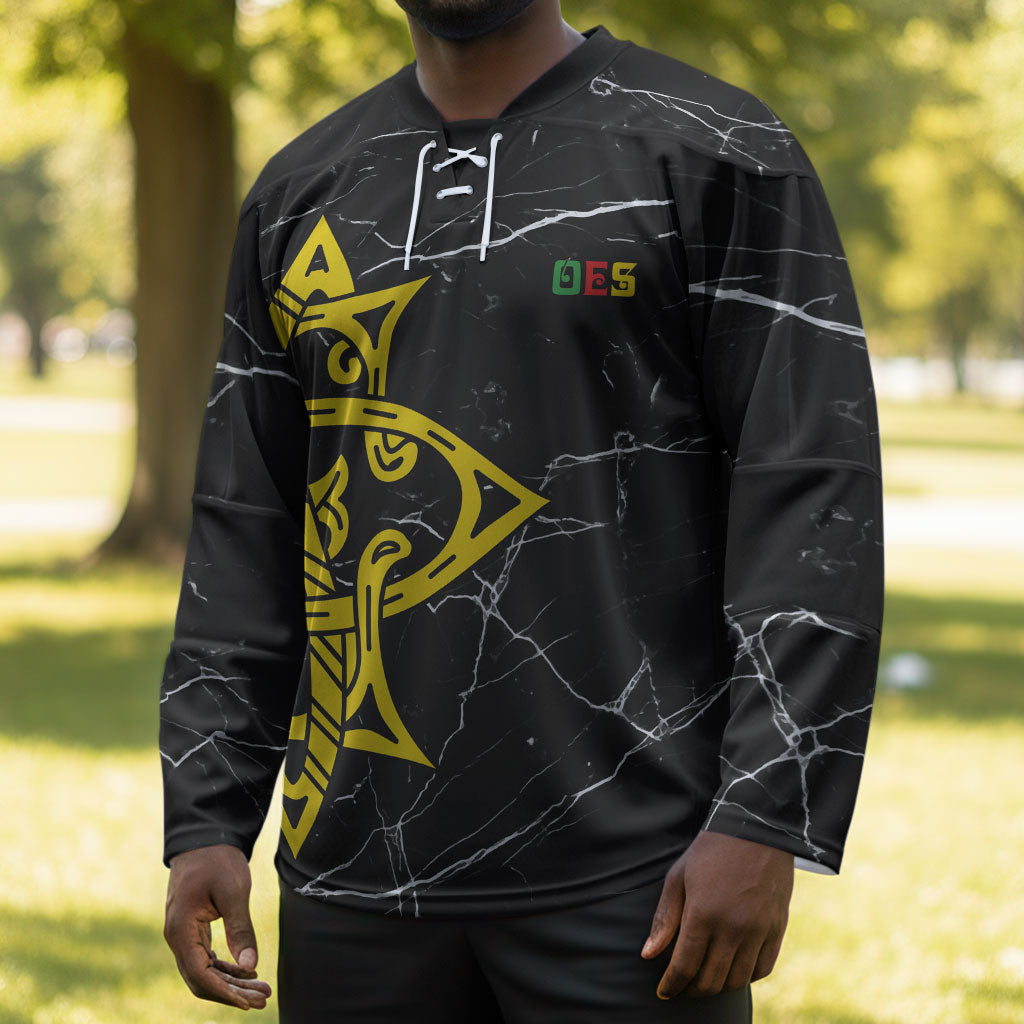 OES Order Of The Eastern Star Hockey Jersey Five Pointed Star Emblem On Black Marble Texture
