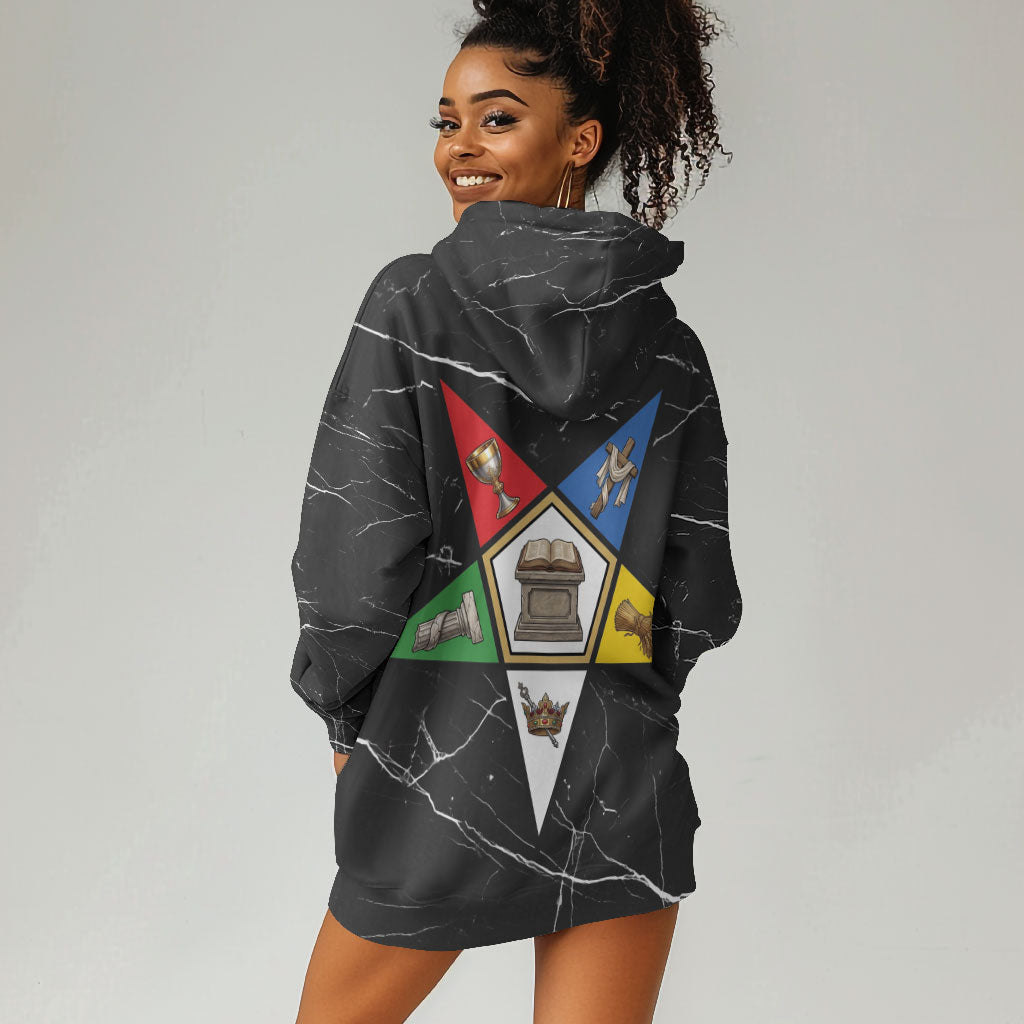 OES Order Of The Eastern Star Hoodie Dress Five Pointed Star Emblem On Black Marble Texture