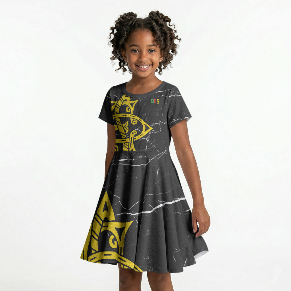 OES Order Of The Eastern Star Kid Short Sleeve Dress Five Pointed Star Emblem On Black Marble Texture
