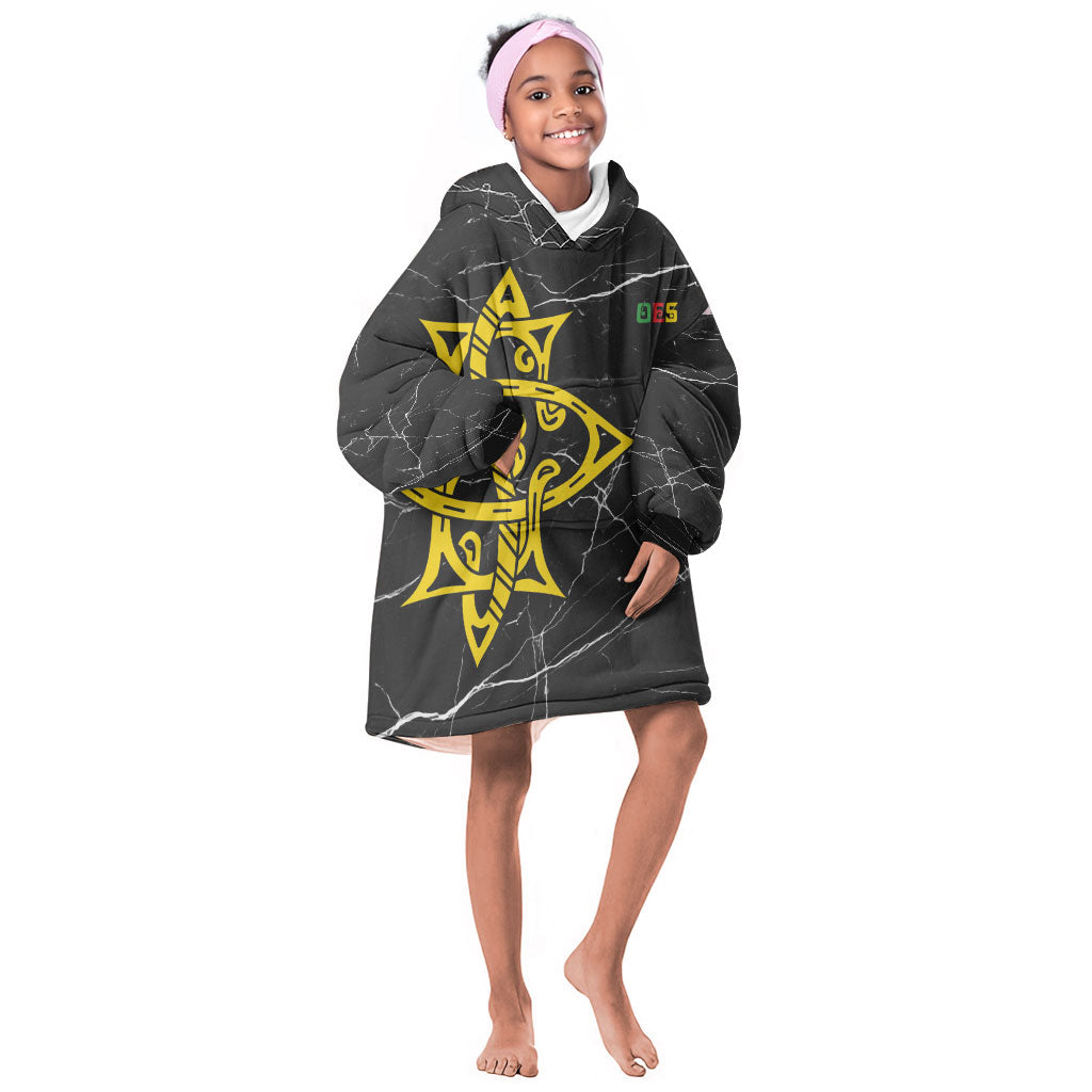 OES Order Of The Eastern Star Kid Wearable Blanket Hoodie Five Pointed Star Emblem On Black Marble Texture