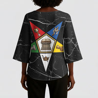 OES Order Of The Eastern Star Kimono Sleeve Blouse Five Pointed Star Emblem On Black Marble Texture