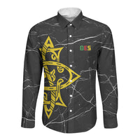 OES Order Of The Eastern Star Long Sleeve Button Shirt Five Pointed Star Emblem On Black Marble Texture