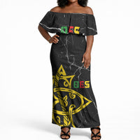 OES Order Of The Eastern Star Off Shoulder Maxi Dress Five Pointed Star Emblem On Black Marble Texture