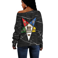 OES Order Of The Eastern Star Off Shoulder Sweater Five Pointed Star Emblem On Black Marble Texture