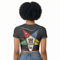 OES Order Of The Eastern Star Raglan Cropped T shirt Five Pointed Star Emblem On Black Marble Texture