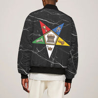 OES Order Of The Eastern Star Sleeve Zip Bomber Jacket Five Pointed Star Emblem On Black Marble Texture