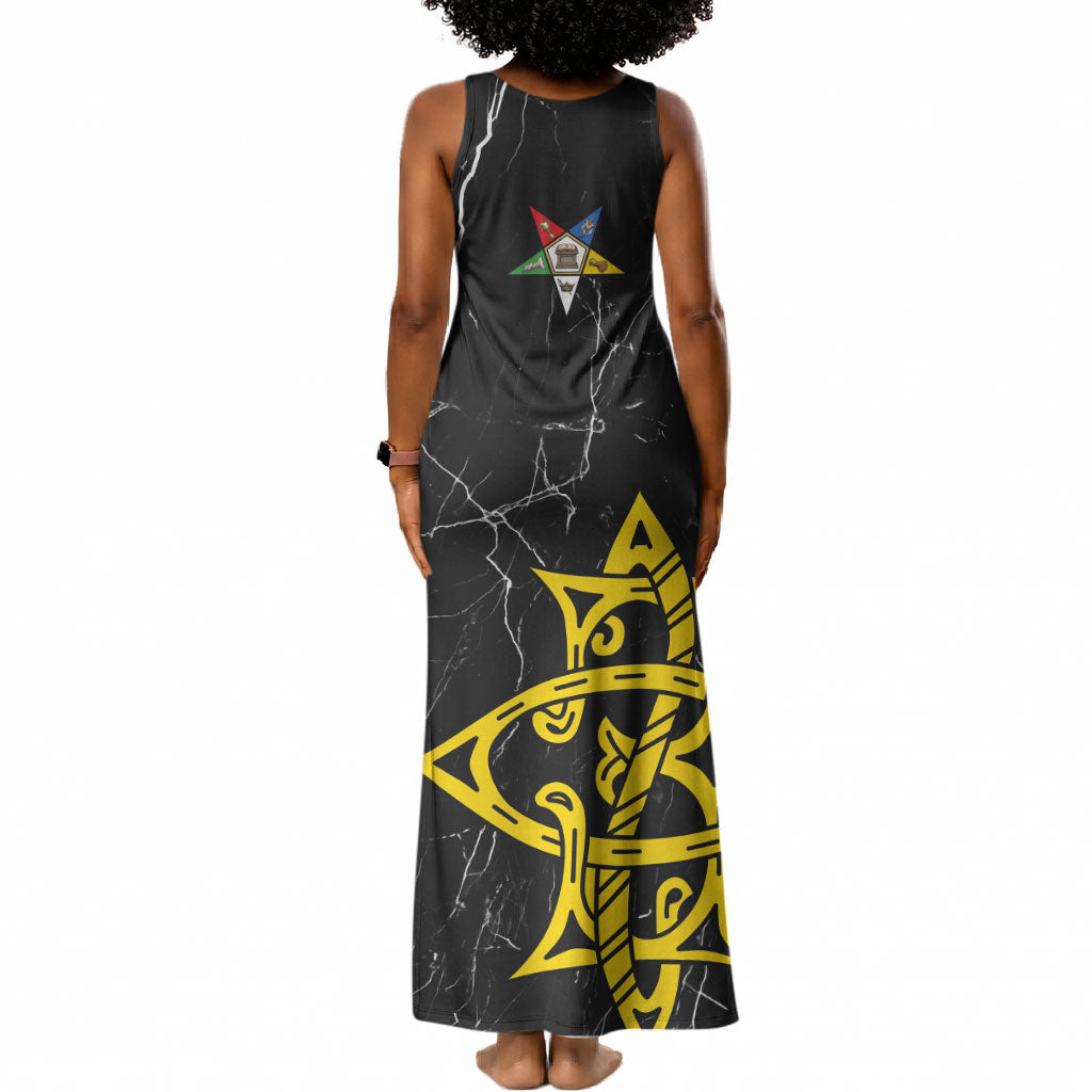 OES Order Of The Eastern Star Tank Maxi Dress Five Pointed Star Emblem On Black Marble Texture