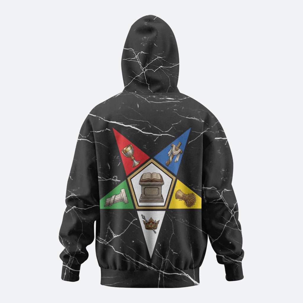 OES Order Of The Eastern Star Zip Hoodie Five Pointed Star Emblem On Black Marble Texture