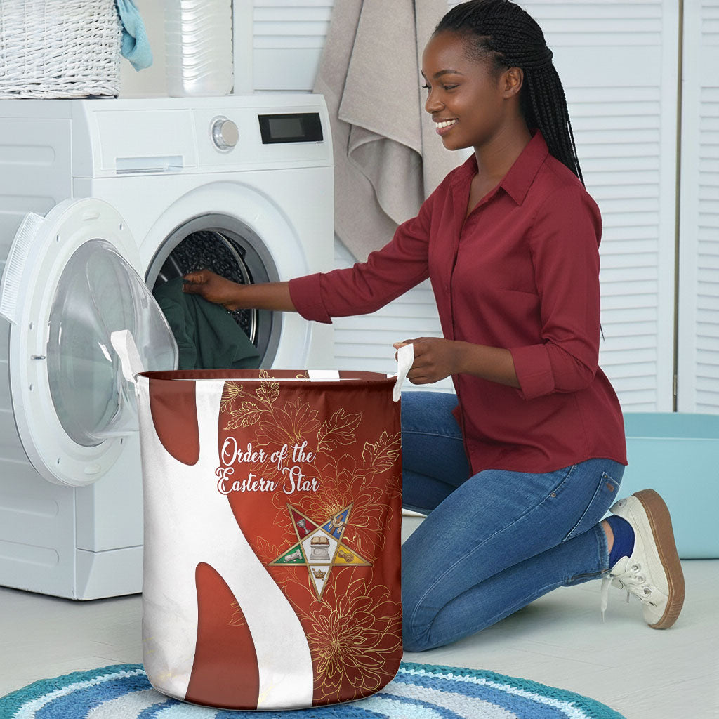 OES Order Of The Eastern Star Laundry Basket Five Pointed Star Emblem With Gold Floral Art