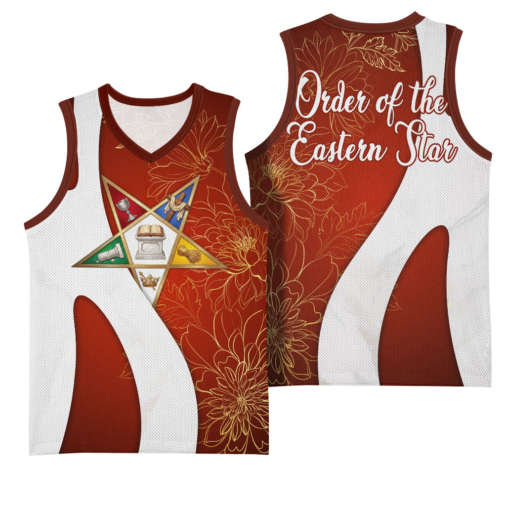OES Order Of The Eastern Star Basketball Jersey Five Pointed Star Emblem With Gold Floral Art