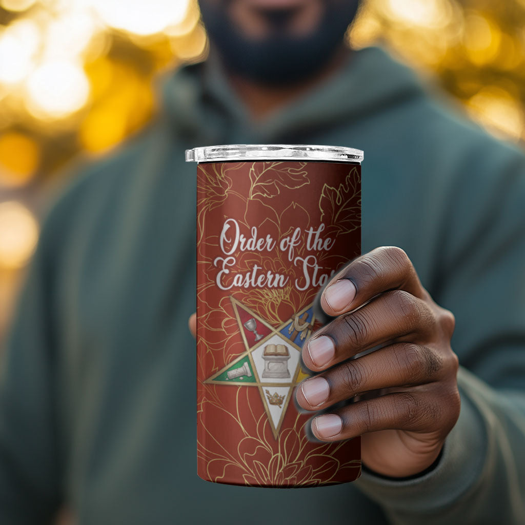 OES Order Of The Eastern Star 4 in 1 Can Cooler Tumbler Five Pointed Star Emblem With Gold Floral Art