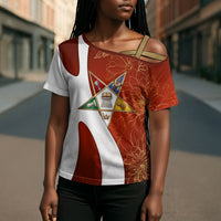 OES Order Of The Eastern Star Cross Shoulder Shirt Five Pointed Star Emblem With Gold Floral Art