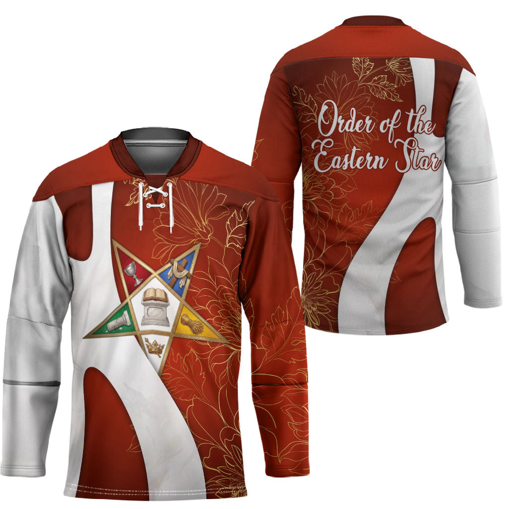 OES Order Of The Eastern Star Hockey Jersey Five Pointed Star Emblem With Gold Floral Art