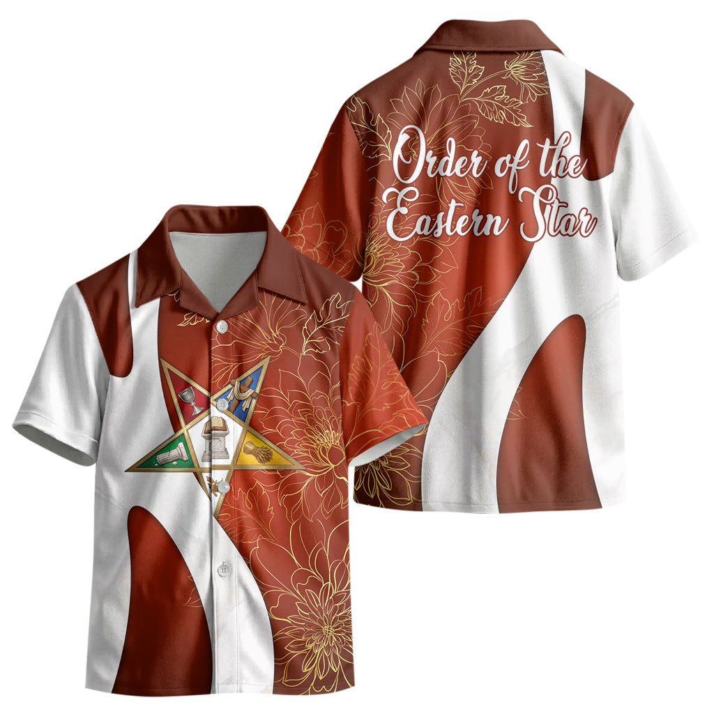 OES Order Of The Eastern Star Kid Hawaiian Shirt Five Pointed Star Emblem With Gold Floral Art