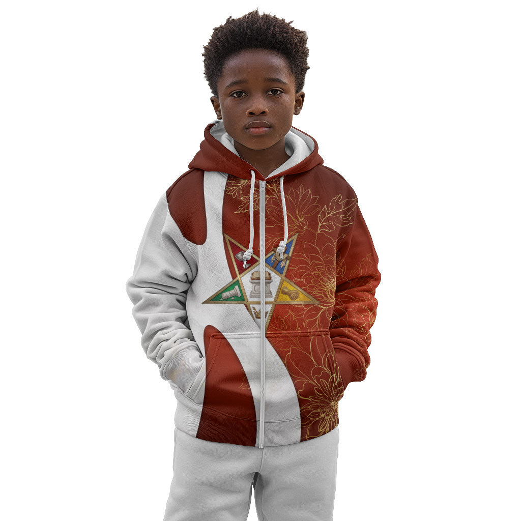 OES Order Of The Eastern Star Kid Hoodie Five Pointed Star Emblem With Gold Floral Art