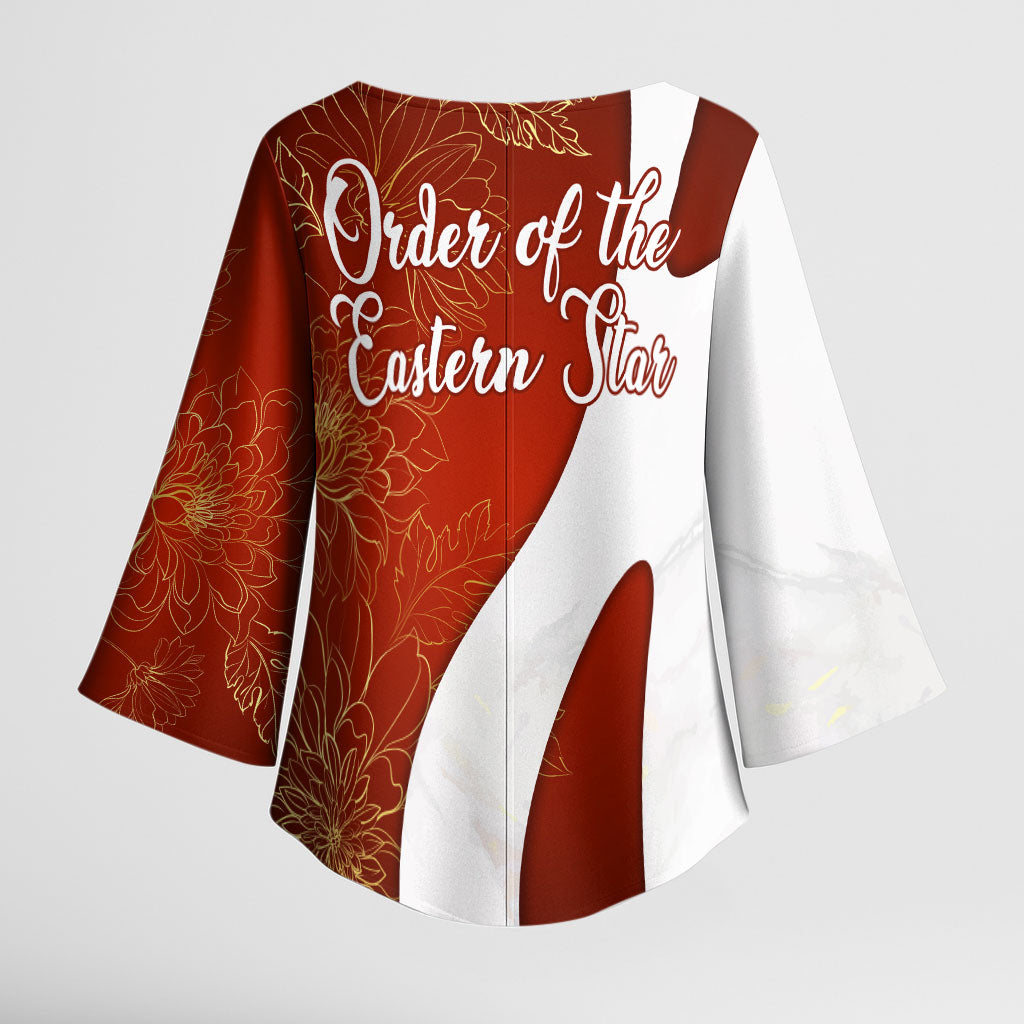 OES Order Of The Eastern Star Kimono Sleeve Blouse Five Pointed Star Emblem With Gold Floral Art